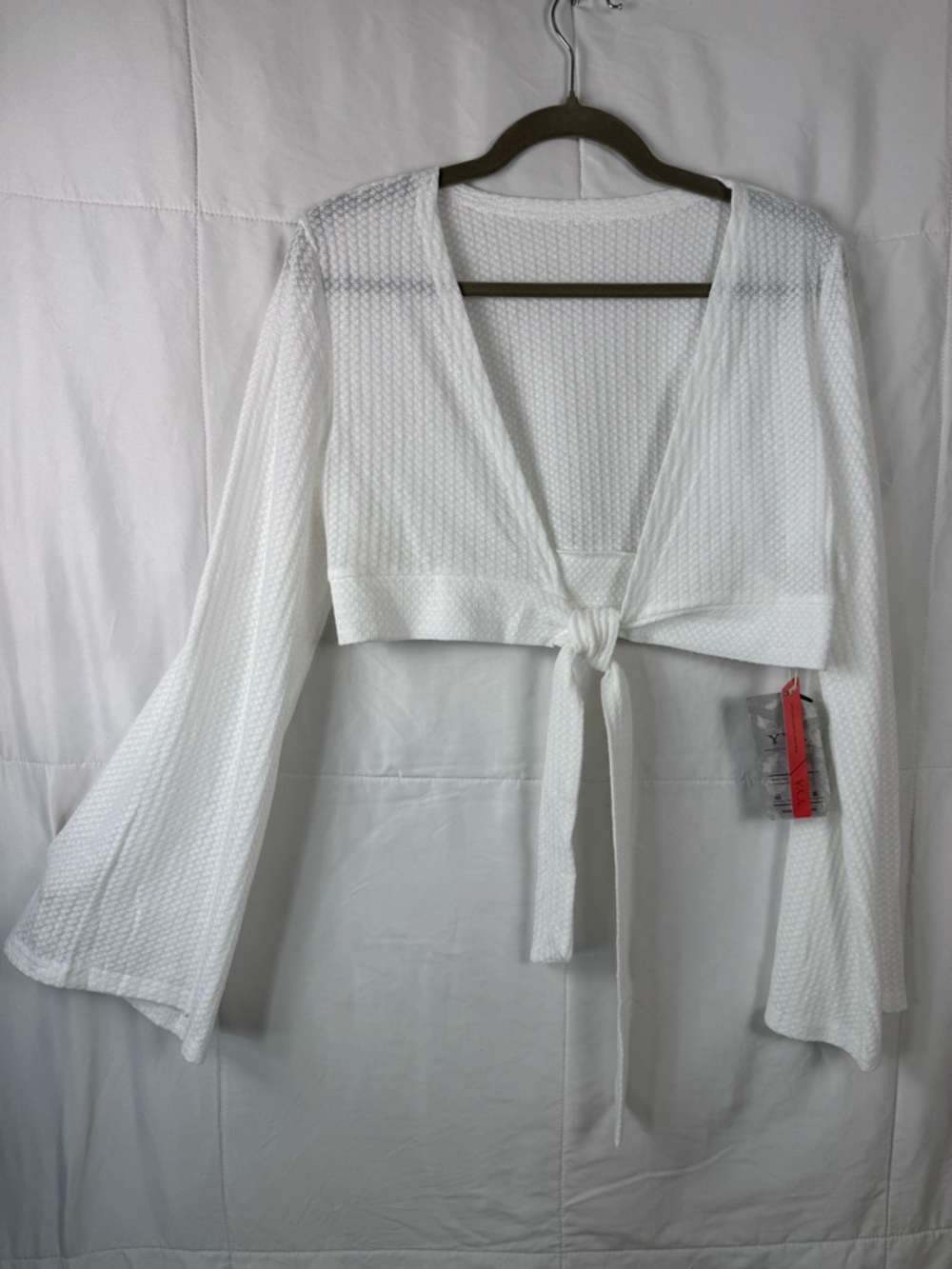 YYA White‎ Tie Front Crop Cardigan Bell Sleeve Boho Top Size M NWT